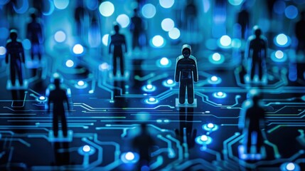 Supply Chain Technology: Stick figures interacting with digital systems, representing how technology enhances the flow of products and services across different sectors.
