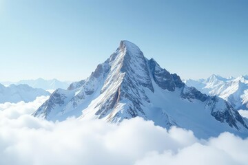 Snow-covered mountain peak, untouched landscape, brilliant white expanse, summit, pure