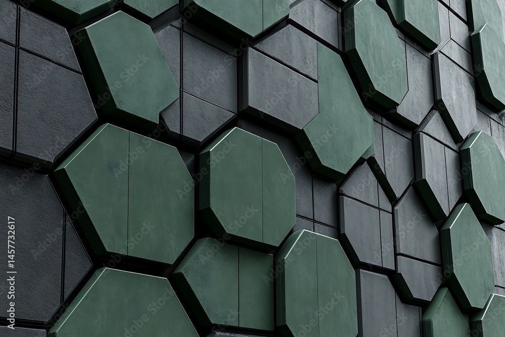 Aufkleber abstract geometric pattern with hexagonal tiles in green and gray tones