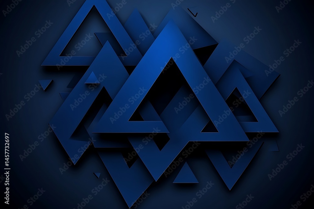 Poster abstract geometric triangles overlapping with shadows in shades of blue