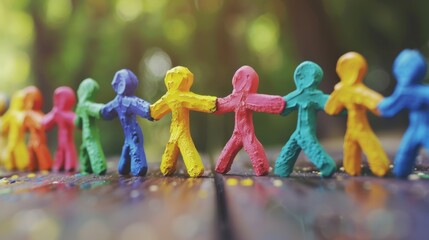 Empowerment: Colorful stick figures supporting each other, illustrating how collaboration empowers individuals and fosters a strong sense of belonging within a team.
