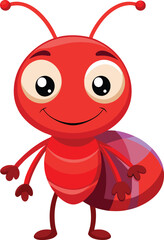 Cute Cartoon Red Ant Mascot with Big Eyes and Cheerful Expression.