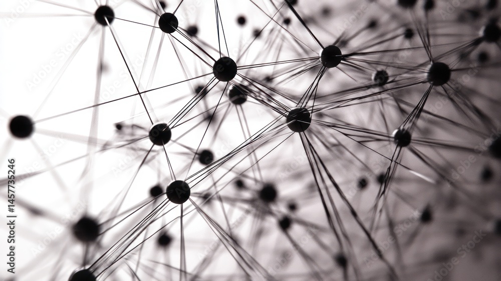 Poster intricate network structure showcasing interconnectedness in monochromatic shades