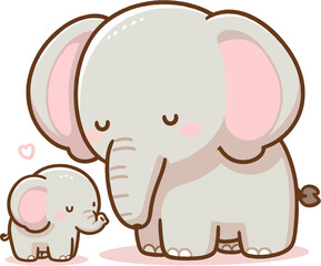 Happy Mother and Baby Elephant Drawing