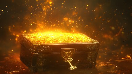 Professional Image of Magical Golden Key Treasure Chest Mystery Fantasy