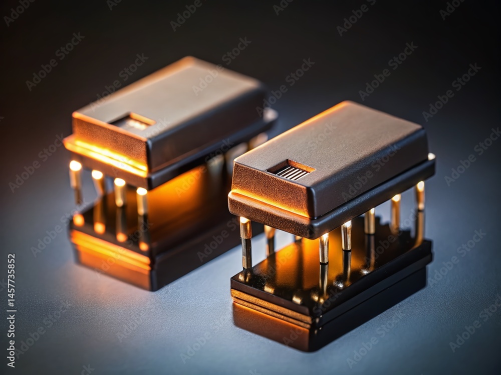 Poster low light electronics: two rectangular components on reflective surface