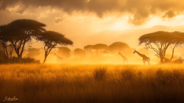 Safari Wildlife: Serengeti Giraffe in Vast Savanna Landscape