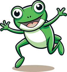 Playful Cartoon Frog with Big Eyes in Dynamic Jump Pose.