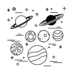 Minimalist Space Planets Line Art