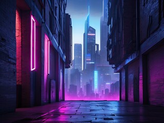Glowing Blue Neon Illumination on Brick Wall in a Dark Urban Setting