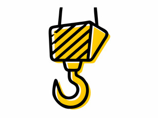 Lifting Crane Hook Icon with Yellow and Black Stripes