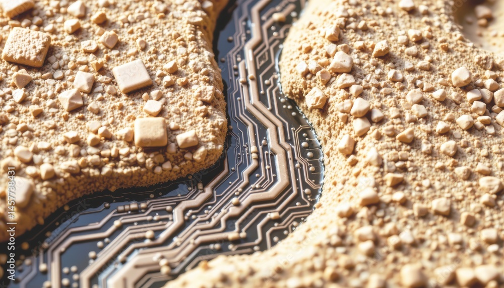 Aufkleber abstract close-up of a circuit board with textured golden elements.