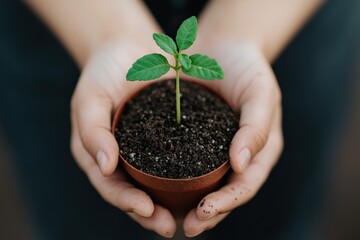 Gardener holding potted plant symbolizing growth and care