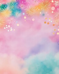 Pastel Watercolor Background with Gold Fireworks and Confetti