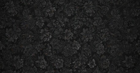 Fototapeta premium Luxurious black charcoal floral wallpaper pattern Intricate design for stylish interiors , black, intricate