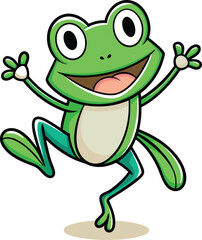 Whimsical Green Frog Illustration with Expressive Hand Drawn Style.