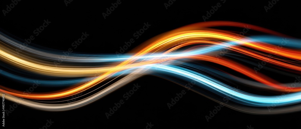Poster abstract light trails create a dynamic flow of color against a dark background, evoking energy and m