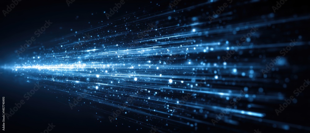 Poster abstract light trails in blue create a dynamic, energetic visual effect against a dark background.