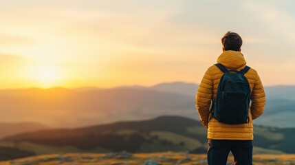 Travel influencer admiring inspiring mountain sunrise view