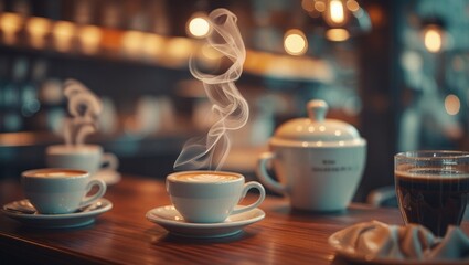 Obraz premium Cinematic Coffee Shop Keyframe, Vintage Film Coffee Aesthetic, Warm Coffee Shop Scene 