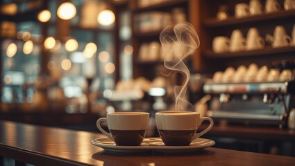 Fototapeta premium Cinematic Coffee Shop Keyframe, Vintage Film Coffee Aesthetic, Warm Coffee Shop Scene 