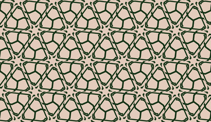 Naklejka premium Design pattern with abstract modern ornament. Triangles style. Vector illustration. Green, brown color. Seamless