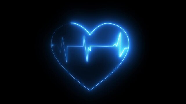 Blue Neon Heartbeat Line Graph Pulse on Black Background Medical Health Symbol ecg graph medical symbol