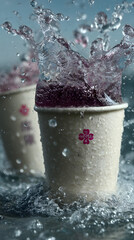 Iced Beverage with a Splash of Water and Chinese Characters on the Cup