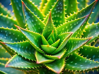 Fototapeta premium Macro Photography: Sharp Aloe Vera Plant Leaves Close-Up Detail