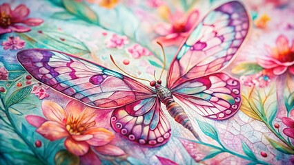 Macro Watercolor Pink Insect Pattern Background - Intricate Floral Design