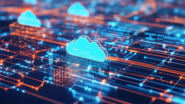 Digital cloud computing network graphic.