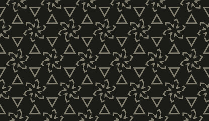 For interior wallpaper, smart design, fashion print.Vector seamless illustration with pattern in triangles style. Dark black color.