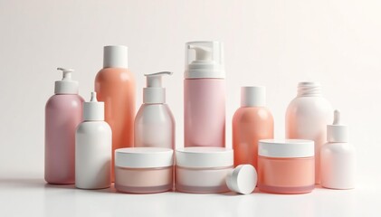 Various cosmetic containers, isolated on white, form, texture