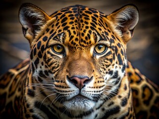 Obraz premium Majestic Jaguar Close-Up: Intense Gaze, Striking Rosette Pattern