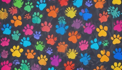Fototapeta premium Joyful rainbow colored dog paw prints, seamless doodle style , doodle, playful, fun