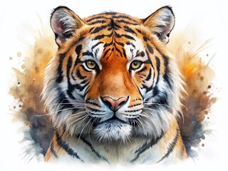 Obraz premium Majestic Tiger Head Watercolor Portrait: Wild Animal Art Print