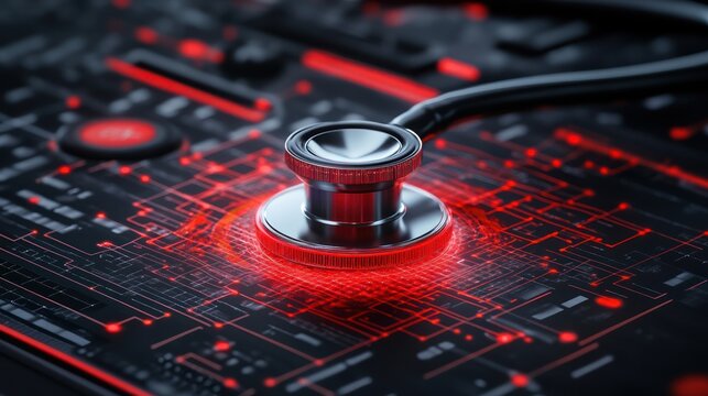 Stethoscope on circuit board healthcare technology