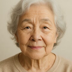 Portrait of a Calm Elderly Japanese Woman with a Gentle Smile