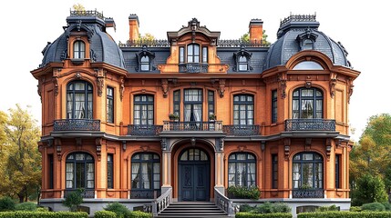 Naklejka premium Historical Victorian house in golden sunlight high resolution picture