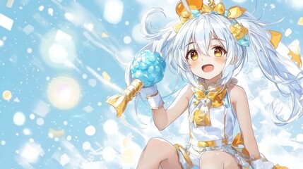 Anime girl with flower bouquet