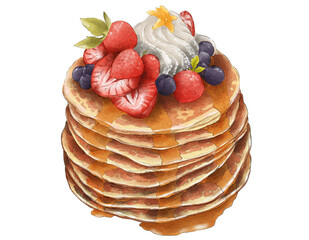 stack of pancakes with strawberries