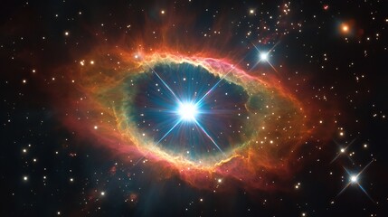 Bright Star Cosmic Nebula Space Background Orange Red Blue Galaxy Stars Universe Astronomy Celestial Night Sky Deep Space Fantastic Magical Mysterious Wonderful Vibrant Colors art dark light