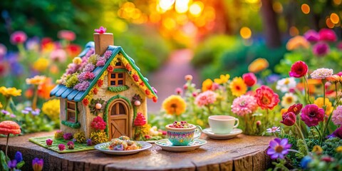 Miniature Enchanted House with Delicious Fairy Bread & Tea Party Scene