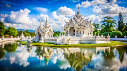 Obraz premium Miniature White Temple Chiang Rai Thailand, Stunning Tilt-Shift Photography