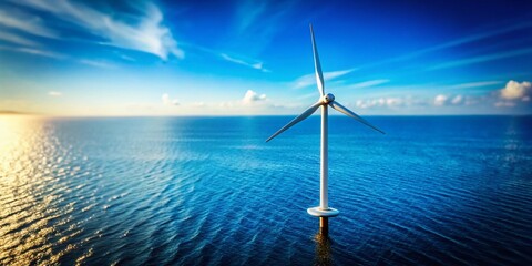 Miniature Wind Turbine at Sea: Tilt-Shift Seascape Stock Photo