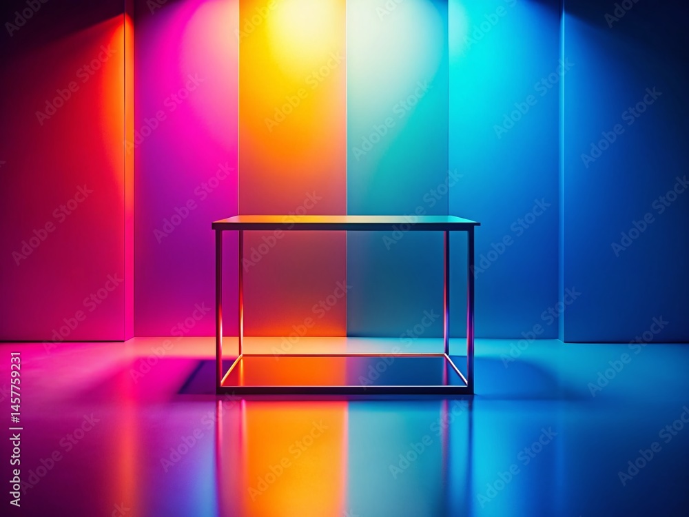 Poster minimalist 3d render: empty display table in bright, sleek studio for premium product showcase