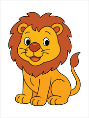 Cute cartoon lion isolated on white background. Baby lion smiling. Vector illustration.