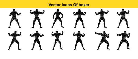 Vector illustration of a boxer stand with pose vector silhouette isolated on white background. Black and white vector silhouette of a boxer stand with pose.