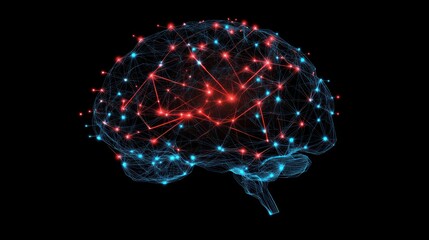 Abstract polygonal brain with network connections