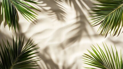 Palm leaves shadow with beige background.